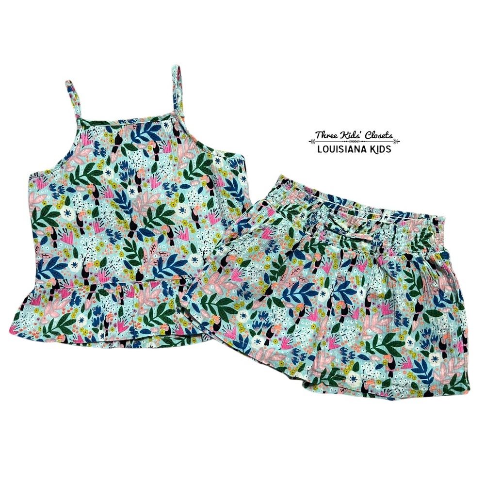 Andy & Evan 5Y Tropical Floral Toucan Peplum Top & Shorts Set